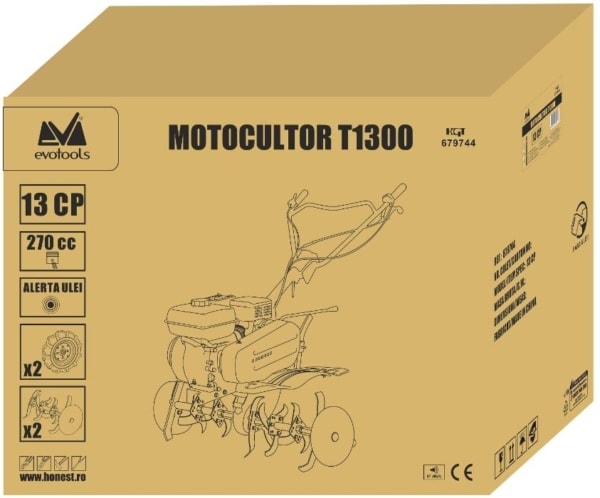 Motocultor T1300 cu Roti de Transport EPTO, Putere 13 CP | Travandi.ro